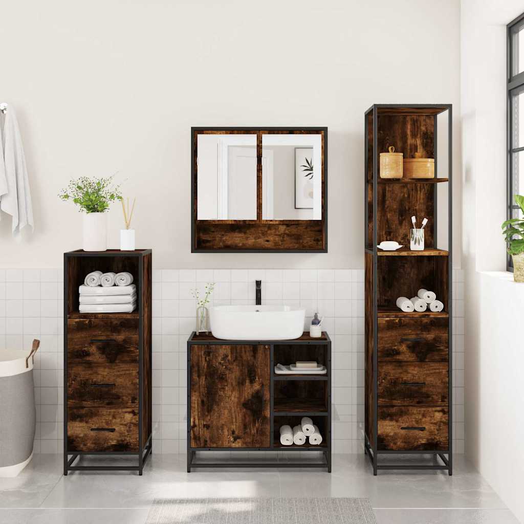 Bathroom Furniture Set 4 pcs Engineered Wood Smoked oak