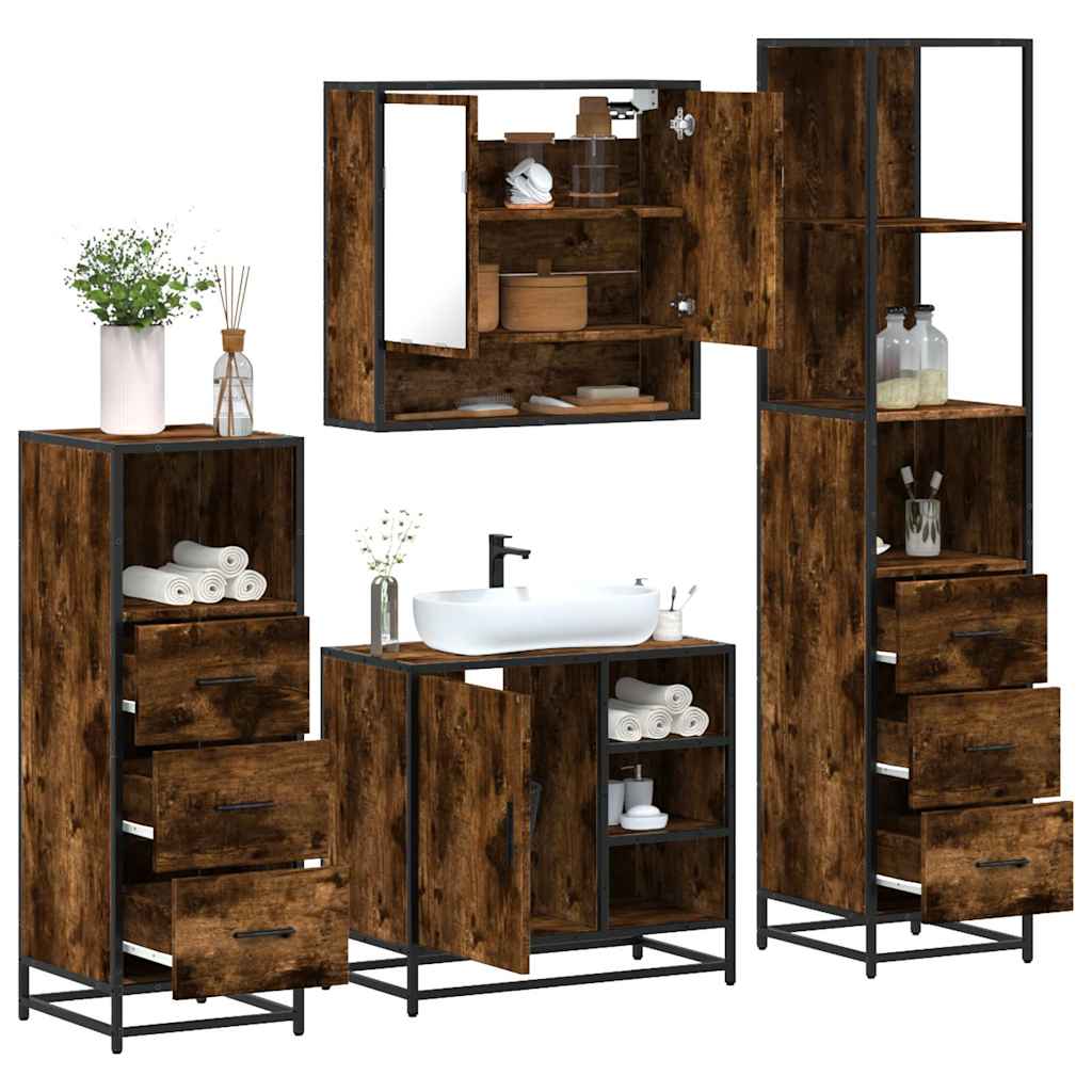Bathroom Furniture Set 4 pcs Engineered Wood Smoked oak