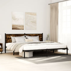 Metal Bed Frame without Mattress Smoked Oak Length 200 cm with Headboard 200 cm