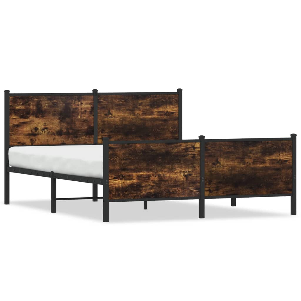 Metal Bed Frame without Mattress Smoked Oak Length 200 cm with Headboard & Footboard 140 cm