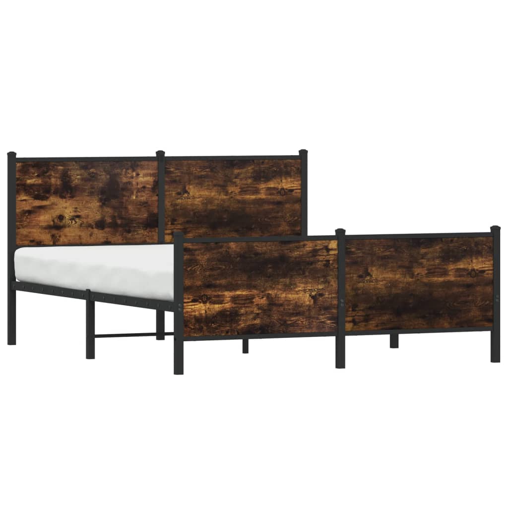 Metal Bed Frame without Mattress Smoked Oak Length 200 cm with Headboard & Footboard 140 cm