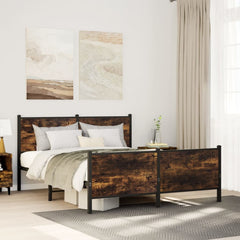 Metal Bed Frame without Mattress Smoked Oak Length Headboard Footboard