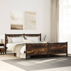 Metal Bed Frame without Mattress Smoked Oak Length 200 cm with Headboard & Footboard 180 cm