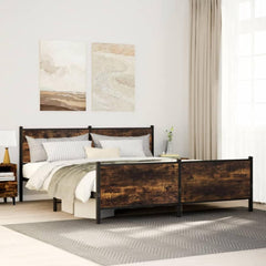 Metal Bed Frame without Mattress Smoked Oak Length Headboard Footboard
