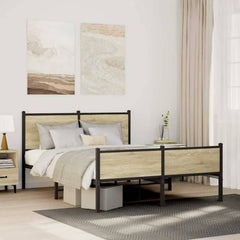 Metal Bed Frame without Mattress Sonoma Oak Length 200 cm with Headboard & High Footboard 150 cm