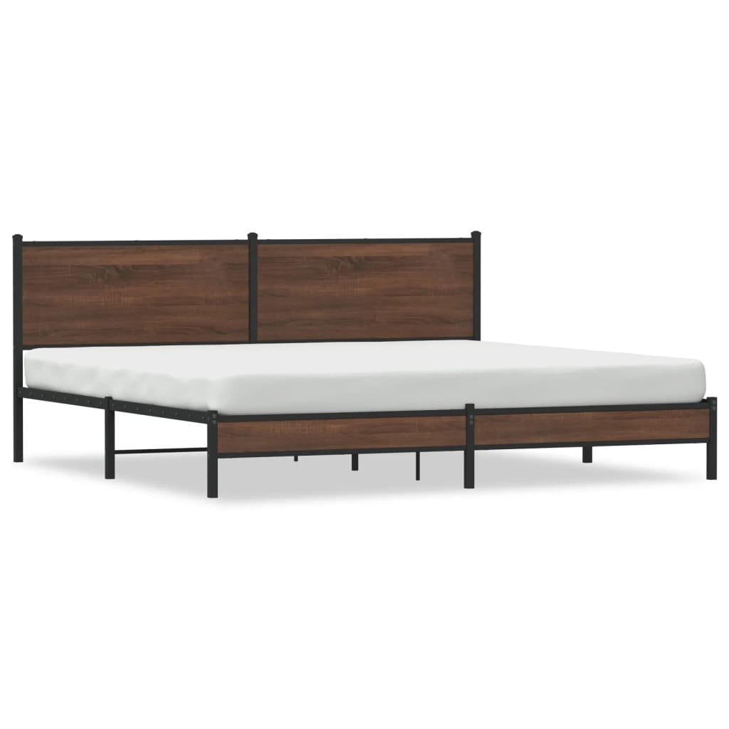 Metal Bed Frame without Mattress Brown Oak Length 203 cm 193 cm With headboard & low footboard