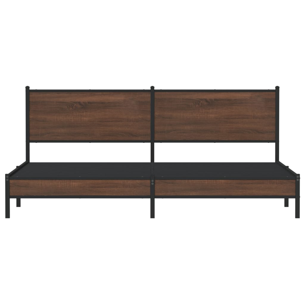 Metal Bed Frame without Mattress Brown Oak Length 203 cm 193 cm With headboard & low footboard
