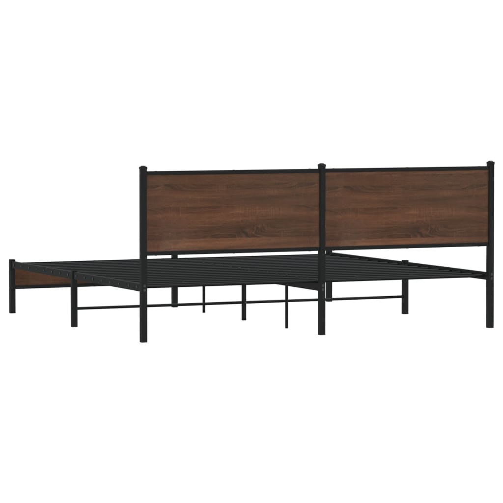 Metal Bed Frame without Mattress Brown Oak Length 203 cm 193 cm With headboard & low footboard
