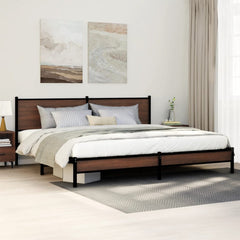 Metal Bed Frame without Mattress Brown Oak Length 203 cm 193 cm With headboard & low footboard