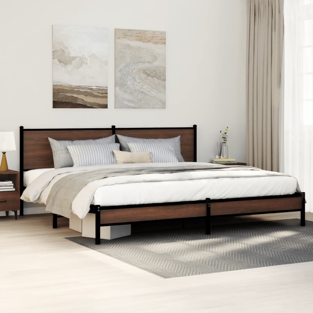 vidaXL Metal Bed Frame without Mattress Brown Oak Length 200 cm with Headboard & Low Footboard