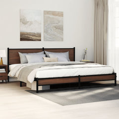 Metal Bed Frame without Mattress Brown Oak Length 203 cm 193 cm With headboard & dual low footboard