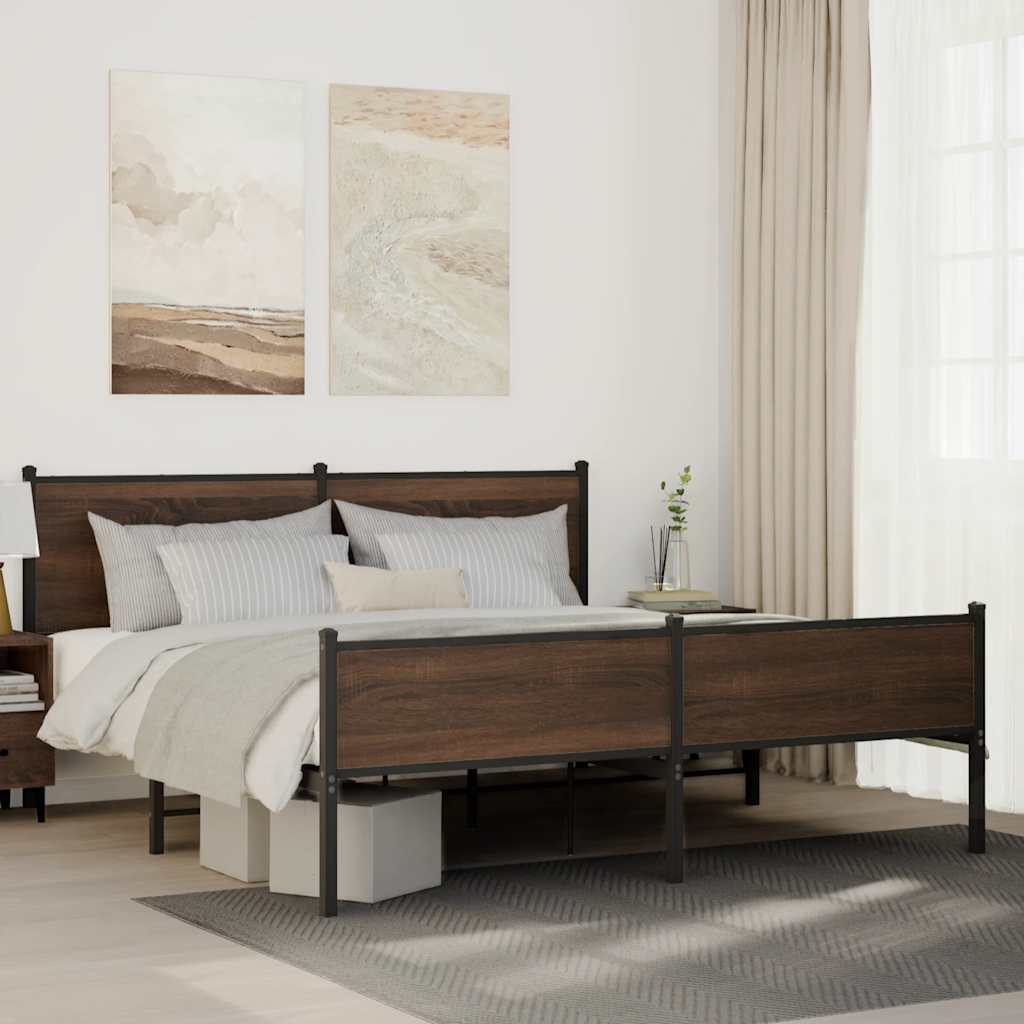 Metal Bed Frame without Mattress Brown Oak Length Headboard High Footboard