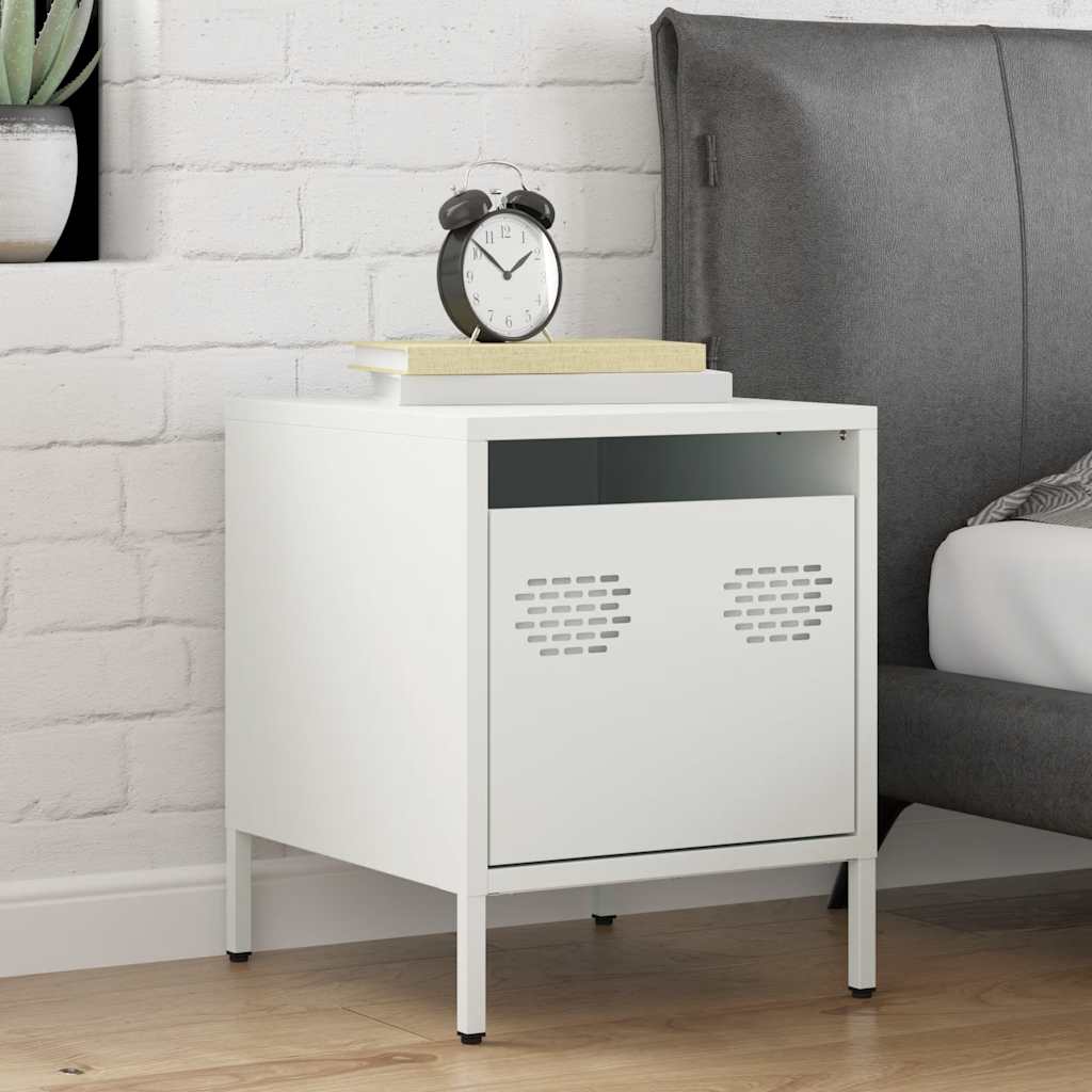 vidaXL Bedside Cabinet White 35x39x43.5 cm Steel 3