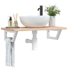 Basin Shelf Wall Mounted Steel and Solid Wood Oak Trapezium Height 2.5 cm Width 80 cm Brown and white