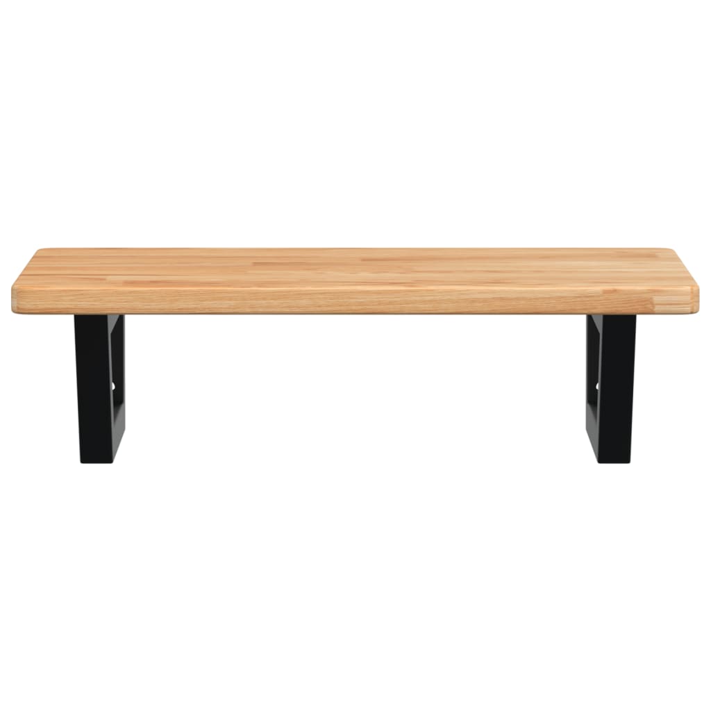 Basin Shelf Wall Mounted Steel and Solid Wood Oak Trapezium Height 2.5 cm Width 60 cm Light brown and black