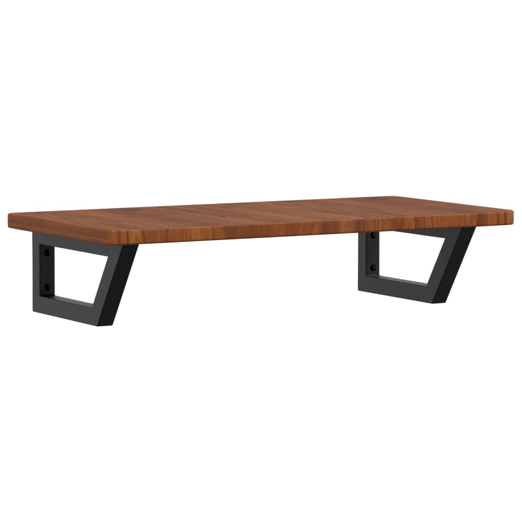 Basin Shelf Wall Mounted Steel and Solid Wood Oak Trapezium Height 2.5 cm Width 80 cm Dark brown and black
