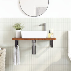 Basin Shelf Wall Mounted Steel and Solid Wood Oak Trapezium Height 2.5 cm Width 80 cm Dark brown and black