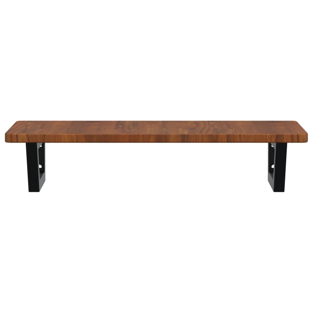 Basin Shelf Wall Mounted Steel and Solid Wood Oak Trapezium Height 2.5 cm Width 80 cm Dark brown and black