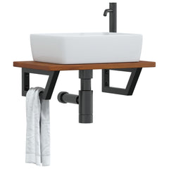 Basin Shelf Wall Mounted Steel and Solid Wood Oak Trapezium Height 2.5 cm Width 60 cm Dark brown and black