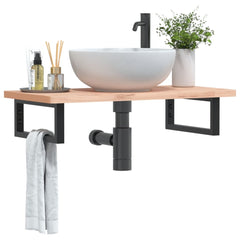 Basin Shelf Wall Mounted Steel and Solid Wood Beech Rectangular Height 2.5 cm Brown and black 80 cm 40 cm