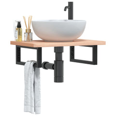 Basin Shelf Wall Mounted Steel and Solid Wood Beech Rectangular Height 2.5 cm Brown and black 60 cm 40 cm