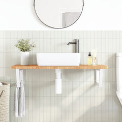Basin Shelf Wall Mounted Steel and Solid Wood Oak Trapezium Height 2.5 cm Width 100 cm Light brown and white 50 cm
