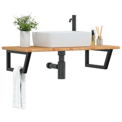 Basin Shelf Wall Mounted Steel and Solid Wood Oak Trapezium Height 2.5 cm Width 100 cm Light brown and black 50 cm