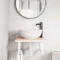 vidaXL Basin Shelf Wall Mounted Steel and Solid Wood Beech 3
