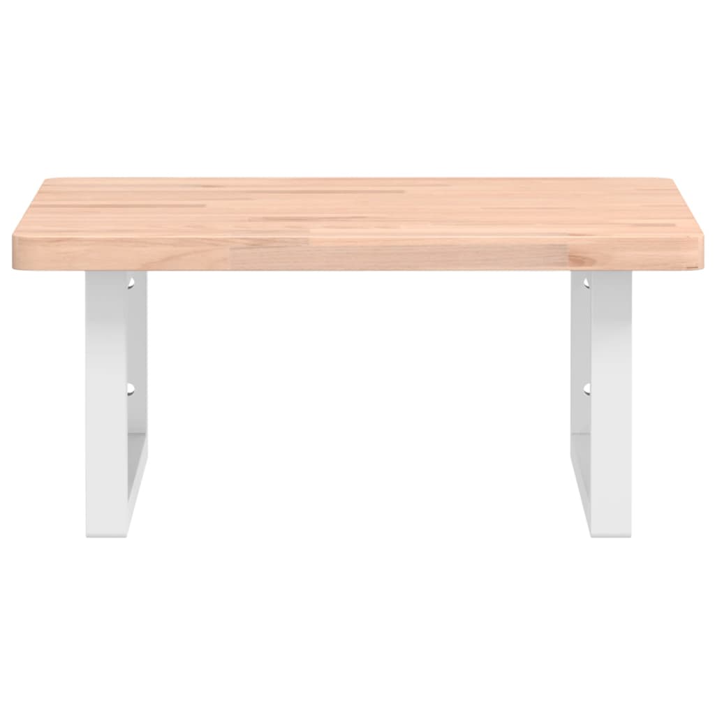 Basin Shelf Wall Mounted Steel and Solid Wood Beech Rectangular Width 50 cm Brown and white 2.5 cm