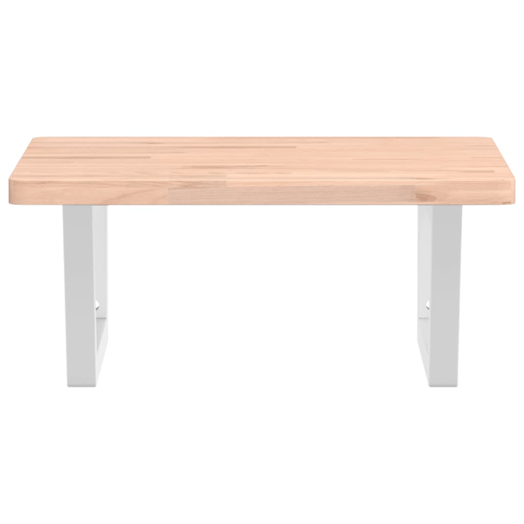 Basin Shelf Wall Mounted Steel and Solid Wood Beech Trapezium Width 50 cm Brown and white 2.5 cm