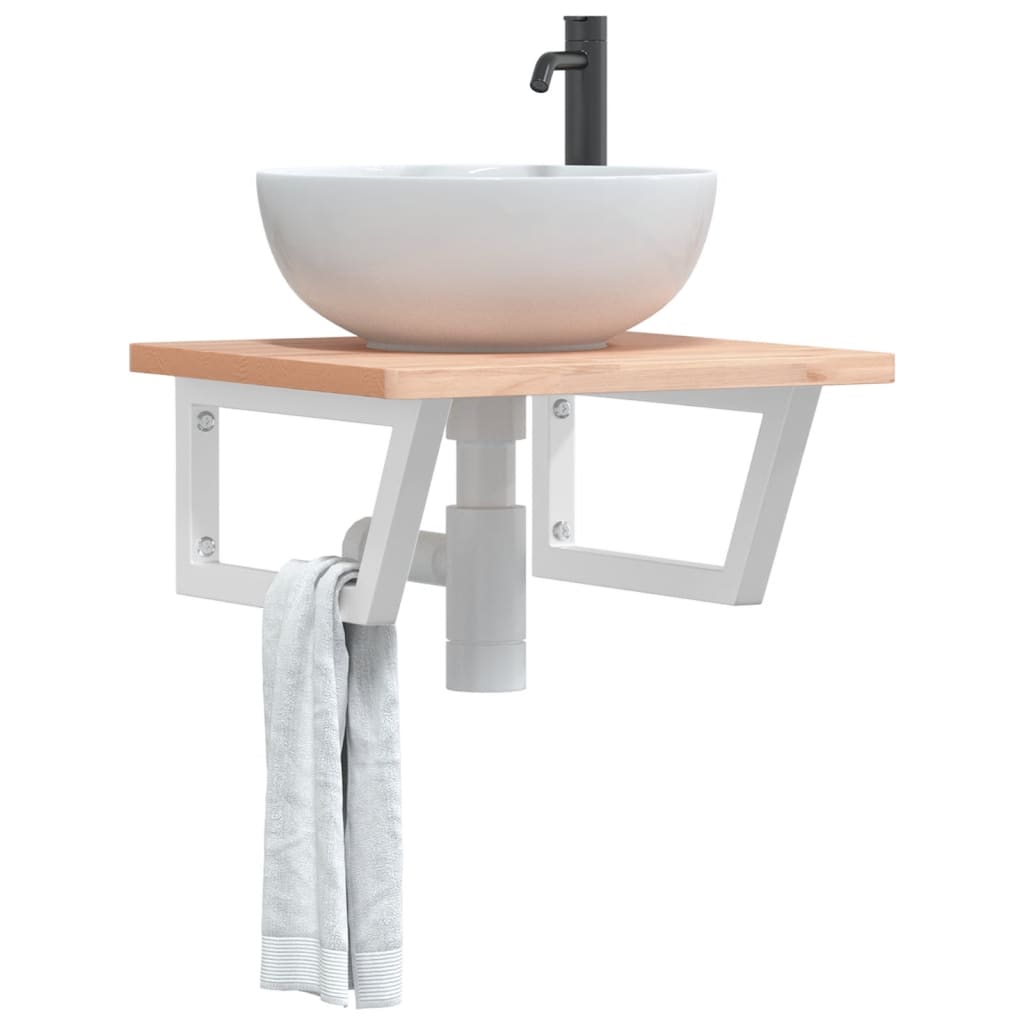 vidaXL Basin Shelf Wall Mounted Steel and Solid Wood Beech 1