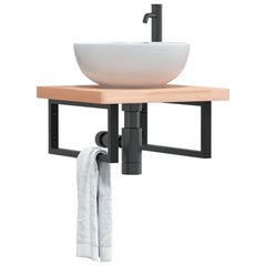 Basin Shelf Wall Mounted Steel and Solid Wood Beech Rectangular Width 50 cm Brown and black 4 cm
