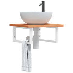 Basin Shelf Wall Mounted Steel and Solid Wood Beech Rectangular Width 50 cm Dark brown and white 2.5 cm