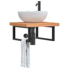Basin Shelf Wall Mounted Steel and Solid Wood Beech Rectangular Width 50 cm Dark brown and black 4 cm