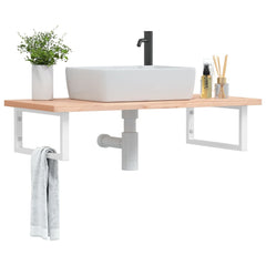 Basin Shelf Wall Mounted Steel and Solid Wood Beech Rectangular Height 2.5 cm Brown and white 100 cm 50 cm