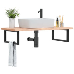 Basin Shelf Wall Mounted Steel and Solid Wood Beech Rectangular Height 2.5 cm Brown and black 100 cm 50 cm