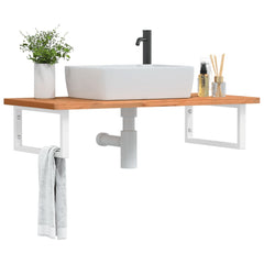 Basin Shelf Wall Mounted Steel and Solid Wood Beech Rectangular Height 2.5 cm Dark brown and white 100 cm 50 cm