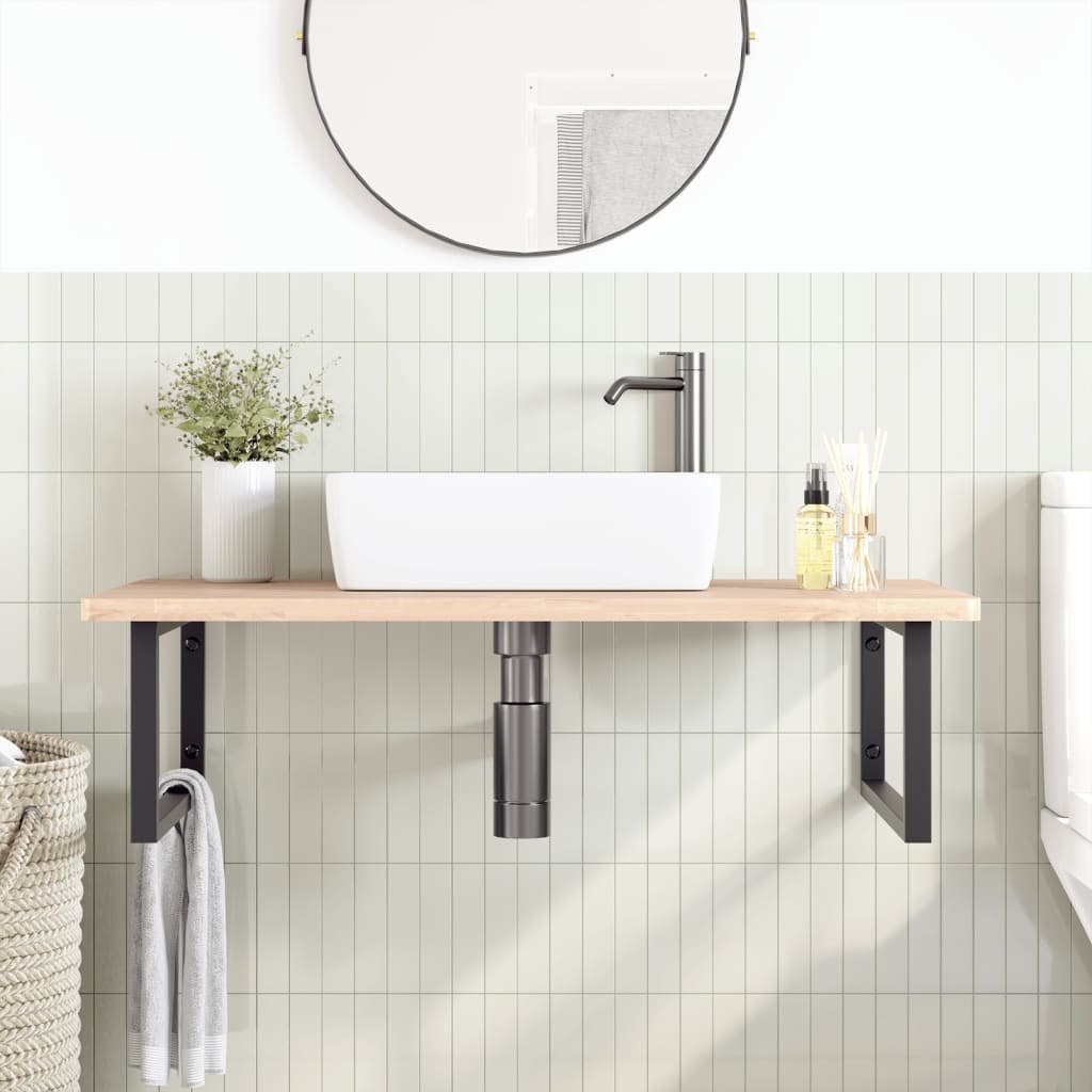Basin Shelf Wall Mounted Steel and Solid Wood Beech Rectangular Height 2.5 cm Brown and black 100 cm 60 cm