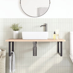 Basin Shelf Wall Mounted Steel and Solid Wood Beech Rectangular Height 2.5 cm Brown and black 100 cm 60 cm
