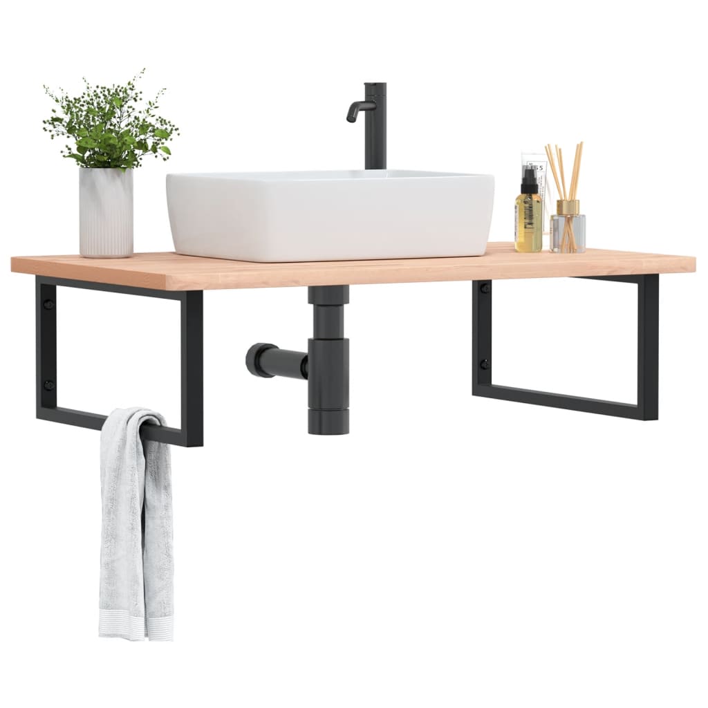 Basin Shelf Wall Mounted Steel and Solid Wood Beech Rectangular Height 2.5 cm Brown and black 100 cm 60 cm