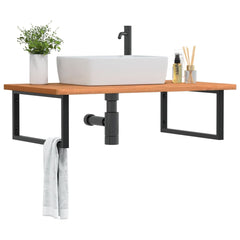 Basin Shelf Wall Mounted Steel and Solid Wood Beech Rectangular Height 2.5 cm Dark brown and black 100 cm 60 cm
