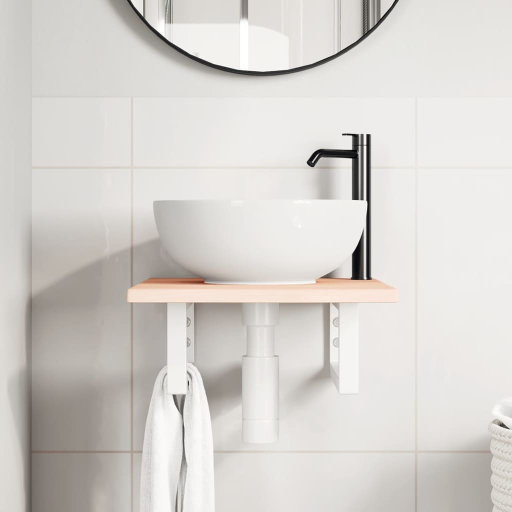 vidaXL Basin Shelf Wall Mounted Steel and Solid Wood Oak 3