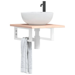 vidaXL Basin Shelf Wall Mounted Steel and Solid Wood Oak 1