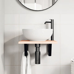 Basin Shelf Wall Mounted Steel and Solid Wood Oak Trapezium Depth 50 cm Width 40 cm Brown and black