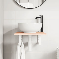 Basin Shelf Wall Mounted Steel and Solid Wood Oak Rectangular Depth 60 cm Brown and white