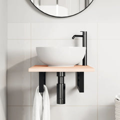 Basin Shelf Wall Mounted Steel and Solid Wood Oak Rectangular Depth 60 cm Brown and black