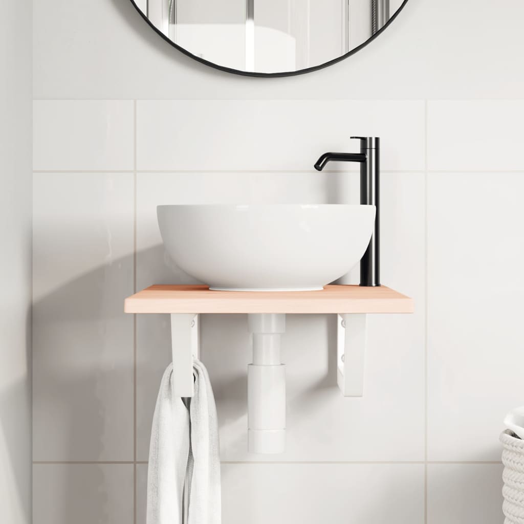 vidaXL Basin Shelf Wall Mounted Steel and Solid Wood Oak 3