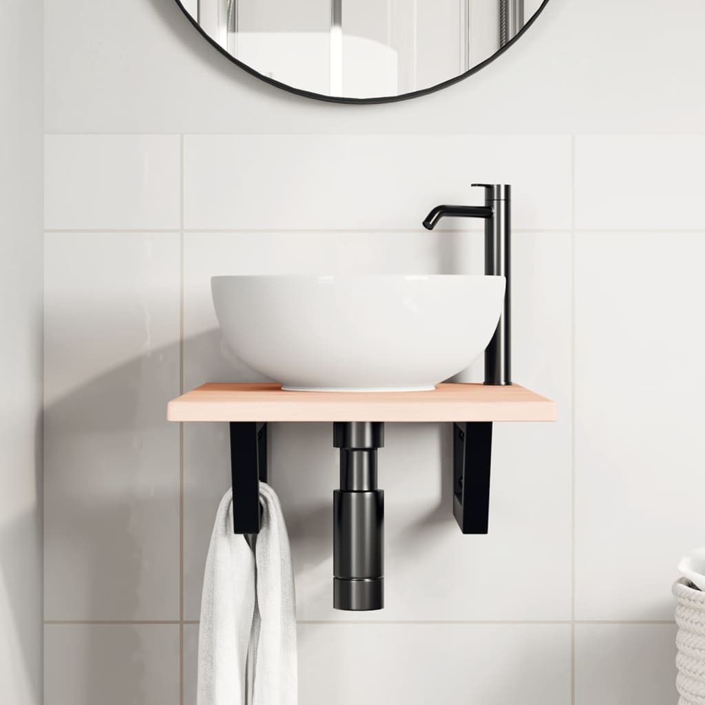 vidaXL Basin Shelf Wall Mounted Steel and Solid Wood Oak 3