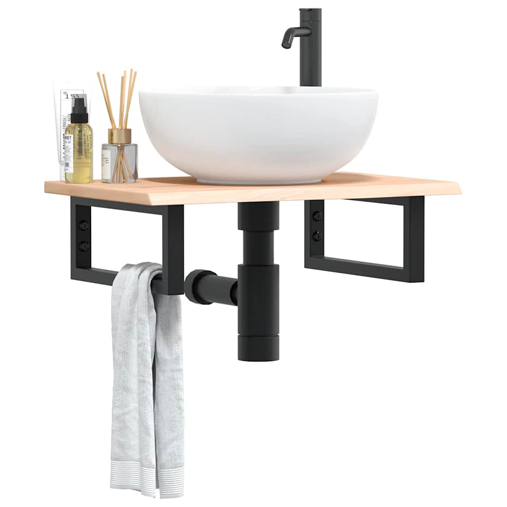 vidaXL Basin Shelf Wall Mounted Steel and Solid Wood Oak 1