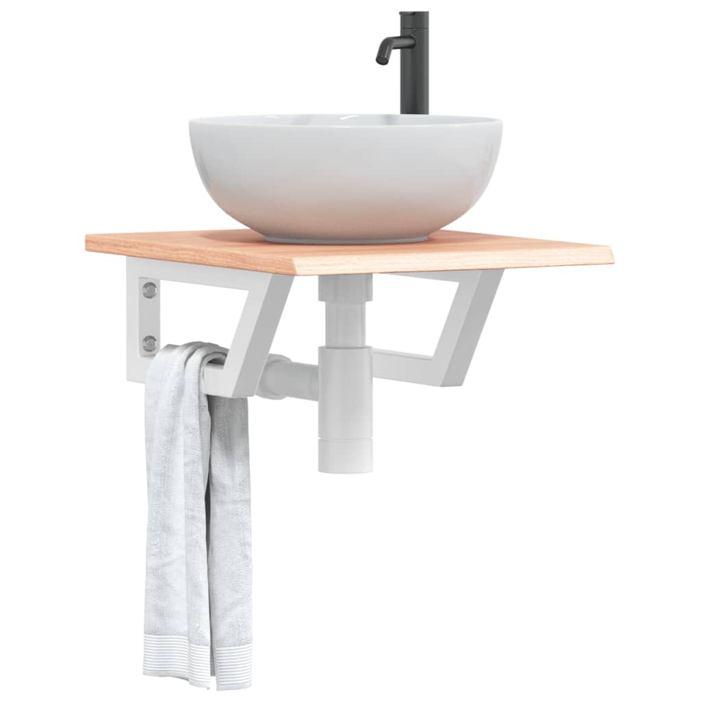 vidaXL Basin Shelf Wall Mounted Steel and Solid Wood Oak Trapezium Depth 50 cm Width 40 cm